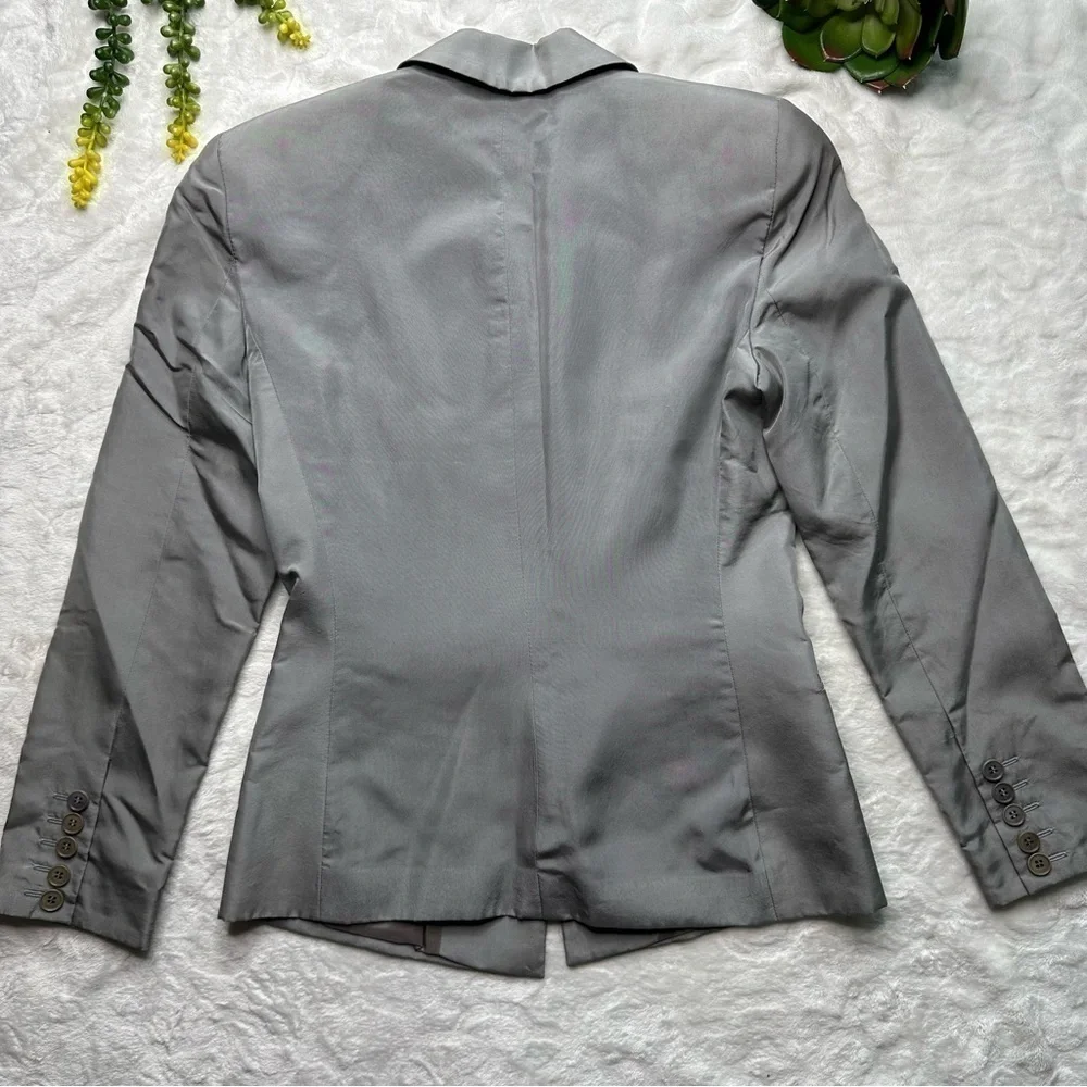 Emporio Armani Vintage Single Button Gray Silver Silk Blend Blazer Jacket Size 4